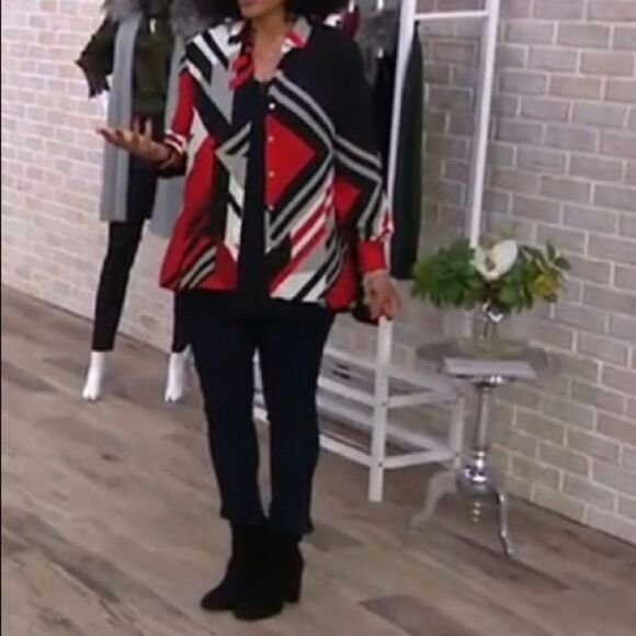 Dennis Basso Printed Woven Button-Front Big Shirt - Picture 1 of 5